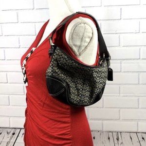 COACH - Authentic Bag Black and Silver LOGO Hobo Shoulder Handbag Vintage K2K-66